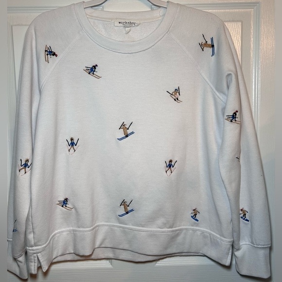 Workshop Republic Scoop Neck Ski Pullover Sweater- White Multicolor/ Size Small - Picture 1 of 5